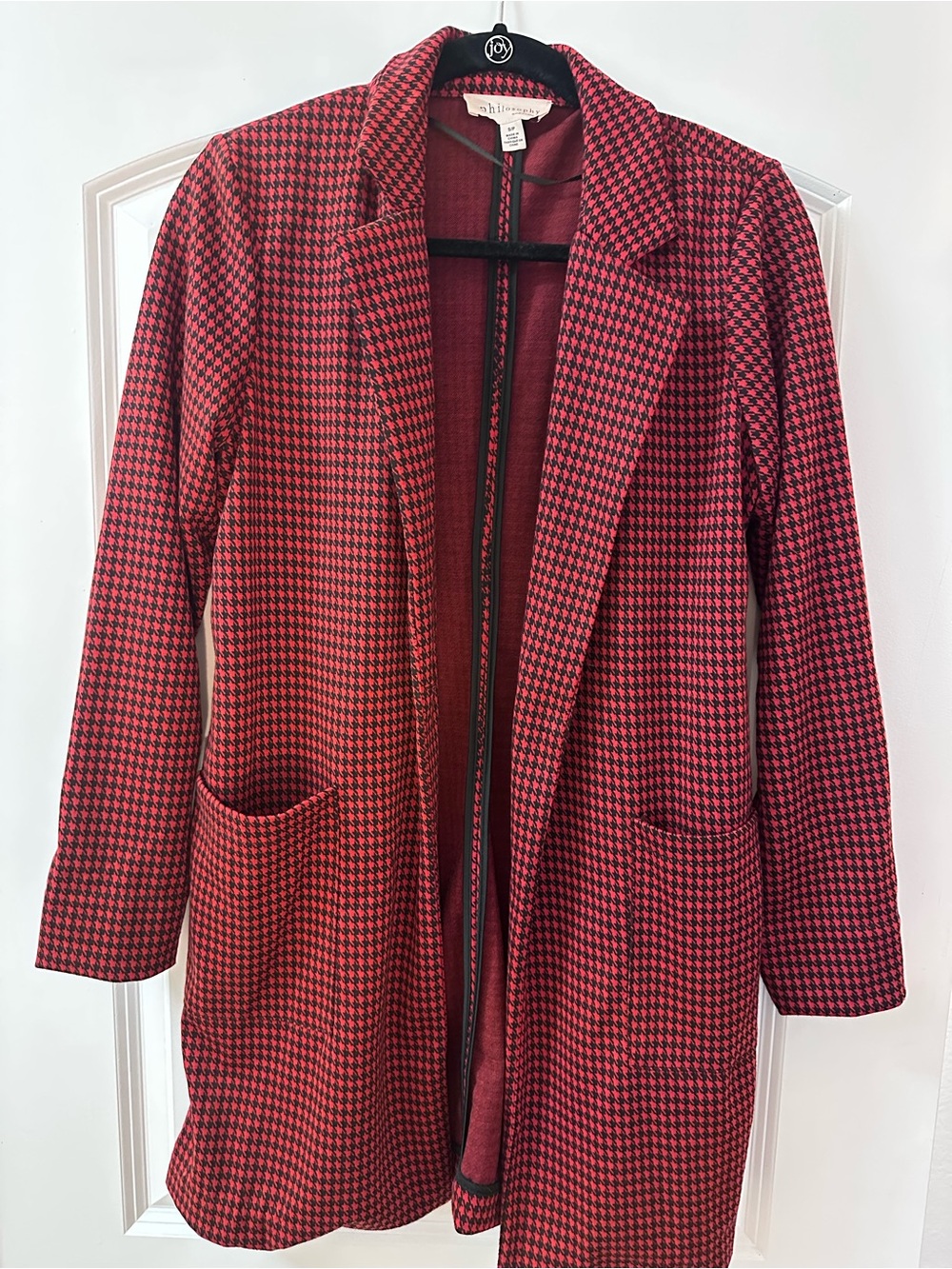Philosophy Red Houndstooth Open Front Women's Coat